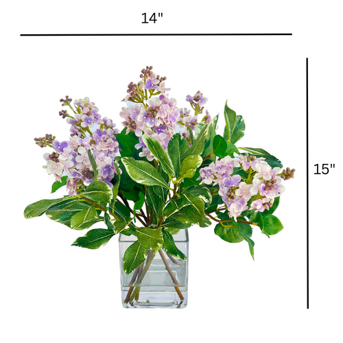 Faux Lilac Flower Arrangement Centerpiece - 15"