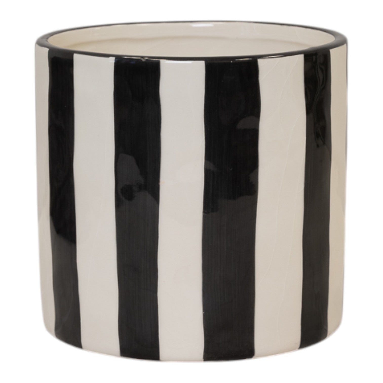 Timeless Black And White Striped Round Pot.